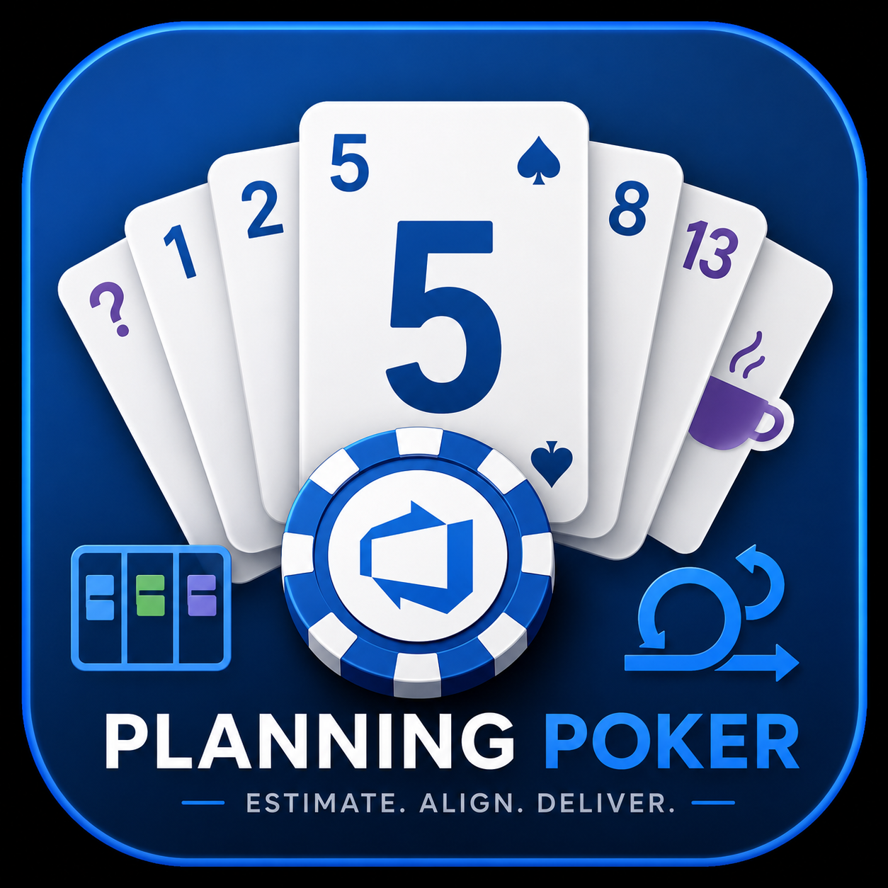 Planning Poker artwork with Fibonacci estimate cards, Azure DevOps, and collaborative voting